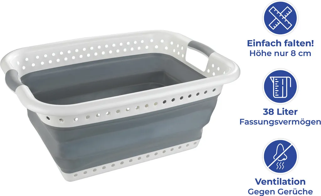 Wenko Wäschekorb Faltbar Weiß-grau 4 Wenko Wäschekorb Faltbar Weiß-grau – Bild 4