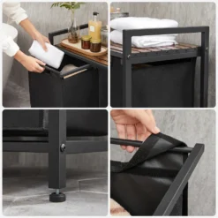 VASAGLE Wäschekorb, Wäschesammler, 2 Fächer, Mit Ablage, Wäschesortierer, Metallgestell, 2 Abnehmbare Taschen Aus Oxford-Gewebe, Mit Klettverschlüssen, Vintagebraun-schwarz BLH201B01 -Leifheit || Vileda || Wenko Verkaufsgeschäft 7ecfb50327819340f2a0050d4008eb41