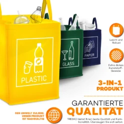 TRESKO 3er Set Recycling Englisch Müll Sortiertaschen Mülltrennsystem Mülleimer Mülltrenner Trennsystem Abfalltrennsystem -Leifheit || Vileda || Wenko Verkaufsgeschäft 83d17136221b40feece0ed798fb2186e