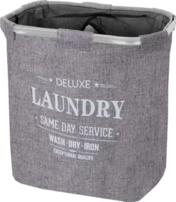 Wäschesammler MCW-C34, Laundry Wäschebox Wäschekorb Wäschebehälter Mit Netz, 2 Fächer 56x49x30cm 82l Grau