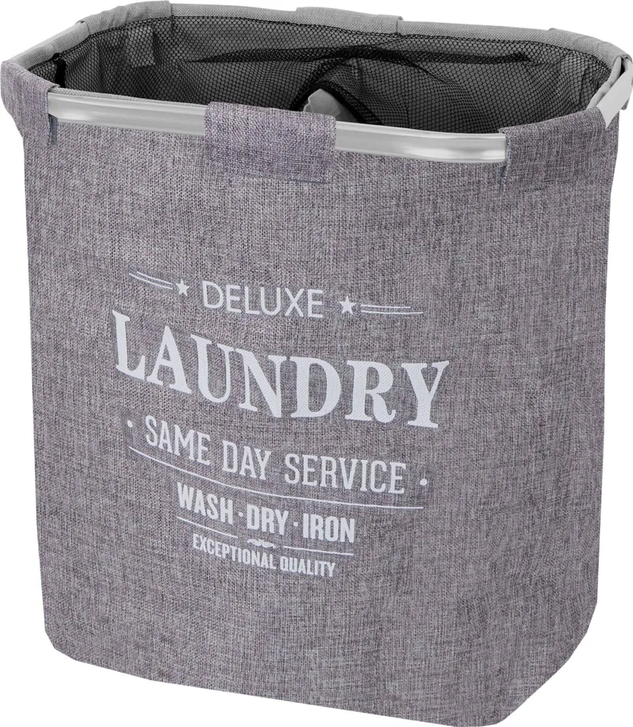Wäschesammler MCW-C34, Laundry Wäschebox Wäschekorb Wäschebehälter Mit Netz, 2 Fächer 56x49x30cm 82l Grau 1 Wäschesammler MCW-C34, Laundry Wäschebox Wäschekorb Wäschebehälter Mit Netz, 2 Fächer 56x49x30cm 82l Grau