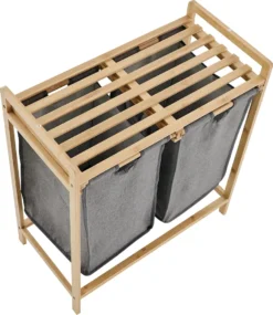 ACAZA Wäschekorb Mit 2 Fächern, Wäschesortierer Mit Ausziehbaren Wäschesäcken - Stoff / Bambus - Grau -Leifheit || Vileda || Wenko Verkaufsgeschäft 88cb2d1bc9fb0ee4917ac21df9fc6806