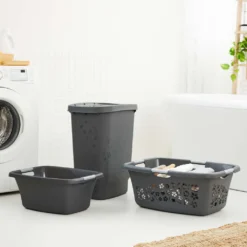 ROTHO Wäschesammler 55 L FLOWERS, Farbe:Anthrazit -Leifheit || Vileda || Wenko Verkaufsgeschäft 8951408504b45f54ce595be4abe02e56