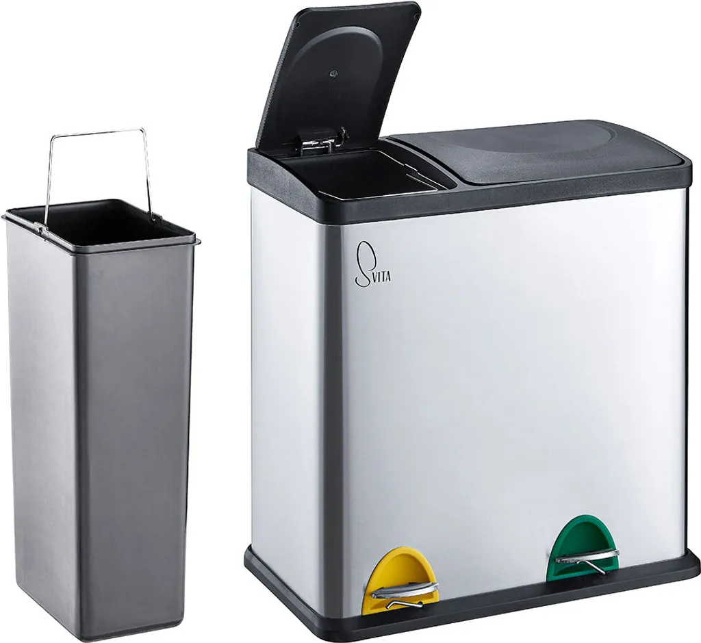 SVITA TC2Combo35 Mülleimer Edelstahl Abfalleimer Mülltrennung (12l + 23l) Silber Papierkorb 2 SVITA TC2Combo35 Mülleimer Edelstahl Abfalleimer Mülltrennung (12l + 23l) Silber Papierkorb – Bild 2