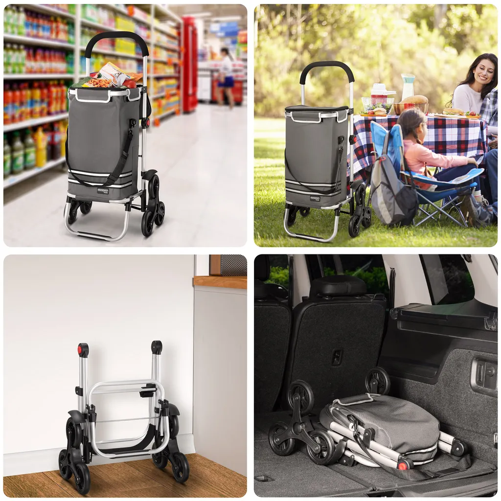 Monzana 2in1 Einkaufstrolley 30kg Klappbar Abnehmbare Tasche 6 Rollen Kühltasche Einkaufswagen Einkaufshilfe Treppensteiger , Farbe:Grau 4 Monzana 2in1 Einkaufstrolley 30kg Klappbar Abnehmbare Tasche 6 Rollen Kühltasche Einkaufswagen Einkaufshilfe Treppensteiger , Farbe:Grau – Bild 4