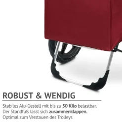 Einkaufstrolley KILEY XXL Bordeaux Mit 78l Fassung & Seitentaschen - Extragroße, Leise & Abnehmbare Gummiräder -Leifheit || Vileda || Wenko Verkaufsgeschäft 8b5a69b8e5c22820116a41251f49ddf5