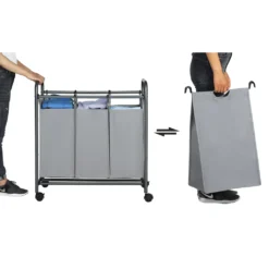 Wäschekörbe Mit 3 Taschen Grau Eisen Polyester 144 L Faltbar 3 ×44 L Wäschesortierer Wäschebox Wäschewagen Wäschesammler SONGMICS LSF003GS -Leifheit || Vileda || Wenko Verkaufsgeschäft 8c2c0092d67201ee28870ff1259c750b