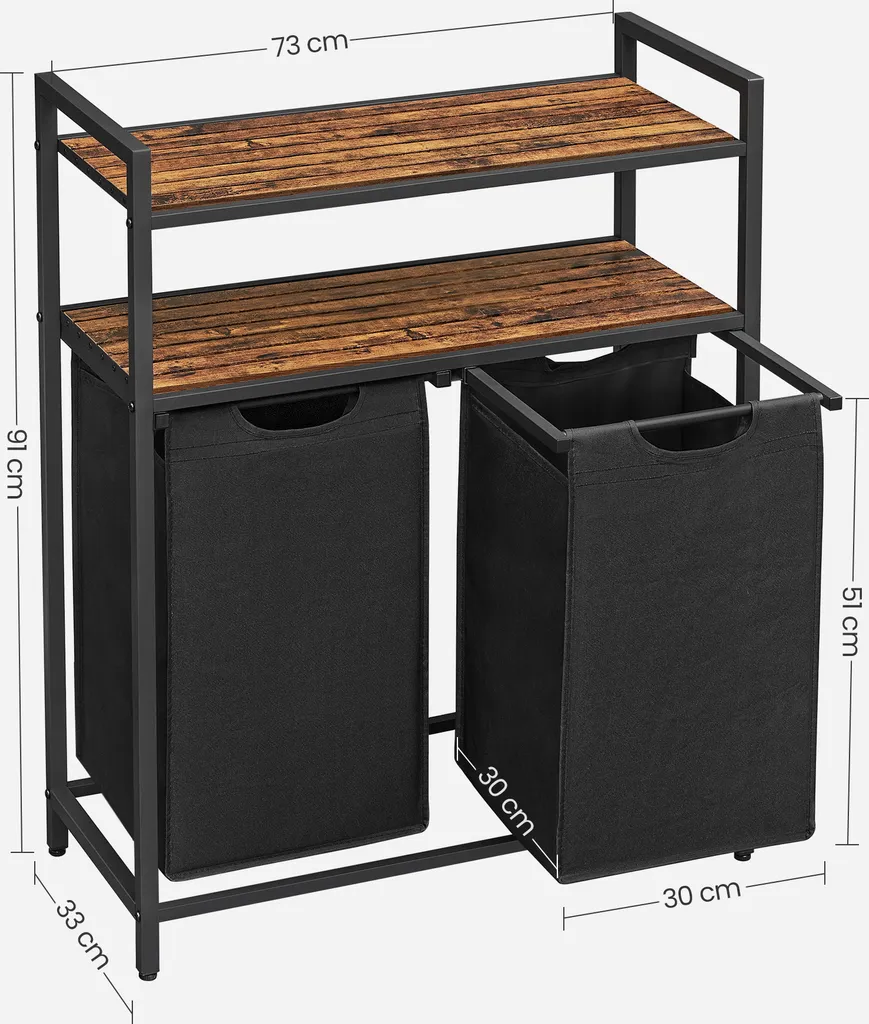 VASAGLE Wäschekorb, Wäschesammler, 2 Fächer, 2 Ablagen, Wäschesortierer, Wäschesack Ausziehbar Und Abnehmbar, Pro Tasche 46 Liter, Für Badezimmer, Waschküche, Vintagebraun-schwarz BLH211B01 8 VASAGLE Wäschekorb, Wäschesammler, 2 Fächer, 2 Ablagen, Wäschesortierer, Wäschesack Ausziehbar Und Abnehmbar, Pro Tasche 46 Liter, Für Badezimmer, Waschküche, Vintagebraun-schwarz BLH211B01 – Bild 8