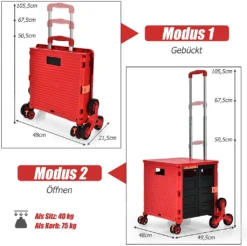 COSTWAY Einkaufstrolley Klappbar, Einkaufswagen Kunststoff Faltbar, Transport Trolley Treppensteigen 70kg Tragkraft, Einkaufskorb Mit Deckel, Teleskop Griff, 8 Rädern (Rot) -Leifheit || Vileda || Wenko Verkaufsgeschäft 8cfc5787ecc0141397b958ff9fcb7851