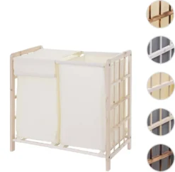 Wäschesammler HWC-B60, Laundry Wäschebox Wäschekorb, Massiv-Holz 2 Fächer 60x60x33cm 68l Hellbraun, Bezug Creme -Leifheit || Vileda || Wenko Verkaufsgeschäft 8e351d4c22fb70958956aeceaaa57d32