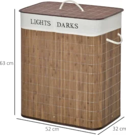 HOMCOM 100L Wäschekorb Wäschebox Wäschesammler Mit 3 Griffe Mit Waschbarem Wäschesack Abnehmbar Bambus Polyester Baumwolle Metall Braun+Weiß 52 X 32 X 63 Cm 11 HOMCOM 100L Wäschekorb Wäschebox Wäschesammler Mit 3 Griffe Mit Waschbarem Wäschesack Abnehmbar Bambus Polyester Baumwolle Metall Braun+Weiß 52 X 32 X 63 Cm -Leifheit || Vileda || Wenko Verkaufsgeschäft 8ed08e48b90219933678174f8125aec8