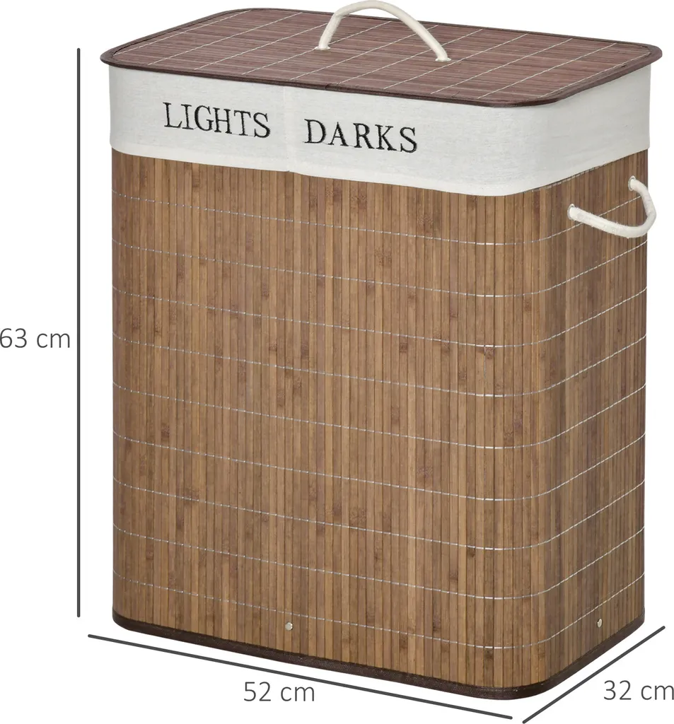 HOMCOM 100L Wäschekorb Wäschebox Wäschesammler Mit 3 Griffe Mit Waschbarem Wäschesack Abnehmbar Bambus Polyester Baumwolle Metall Braun+Weiß 52 X 32 X 63 Cm 3 HOMCOM 100L Wäschekorb Wäschebox Wäschesammler Mit 3 Griffe Mit Waschbarem Wäschesack Abnehmbar Bambus Polyester Baumwolle Metall Braun+Weiß 52 X 32 X 63 Cm – Bild 3