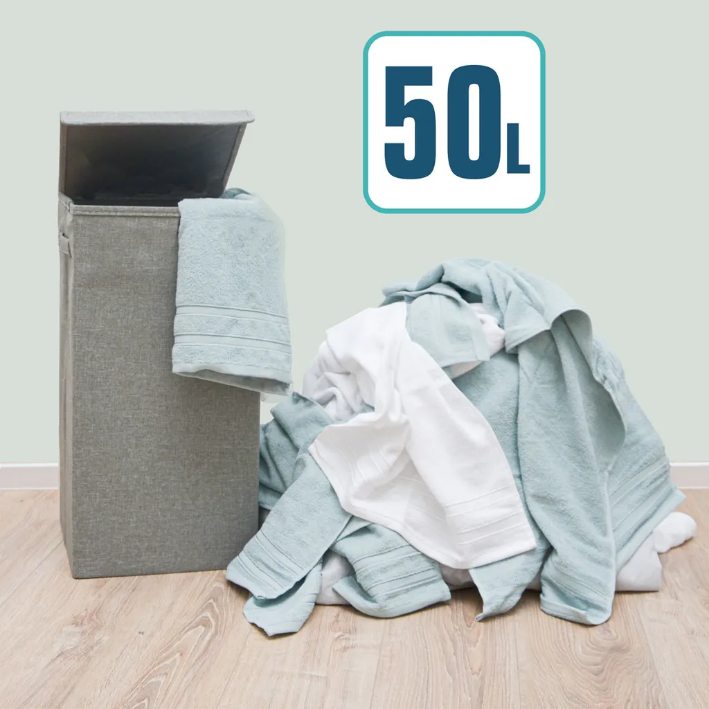 50L Wäschekorb Mit Deckel Und Wäschesack - 30x30x60 Wäschesammler Grau - Faltbar 7 50L Wäschekorb Mit Deckel Und Wäschesack - 30x30x60 Wäschesammler Grau - Faltbar – Bild 7