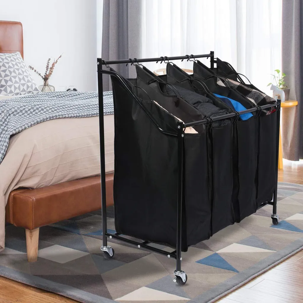 Meerveil Wäschekörbe, Mit Rollen, Schwarz, 4 Fächer 4 Meerveil Wäschekörbe, Mit Rollen, Schwarz, 4 Fächer – Bild 4