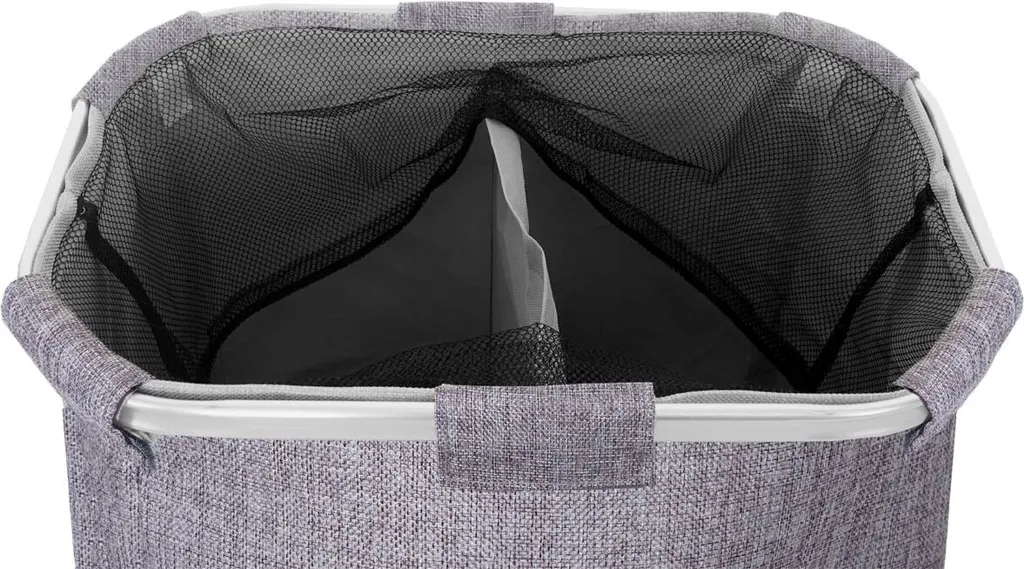 Wäschesammler MCW-C34, Laundry Wäschebox Wäschekorb Wäschebehälter Mit Netz, 2 Fächer 56x49x30cm 82l Grau 5 Wäschesammler MCW-C34, Laundry Wäschebox Wäschekorb Wäschebehälter Mit Netz, 2 Fächer 56x49x30cm 82l Grau – Bild 5