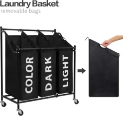 Meerveil Wäschekörbe, Mit Rollen, Schwarz, 3 Fächer -Leifheit || Vileda || Wenko Verkaufsgeschäft 945a5ac5b93a9de6b849e484de808560