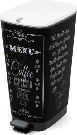 KIS Pedal Kitchen Abfalleimer 50L CHIC Black Motiv Coffee Menu