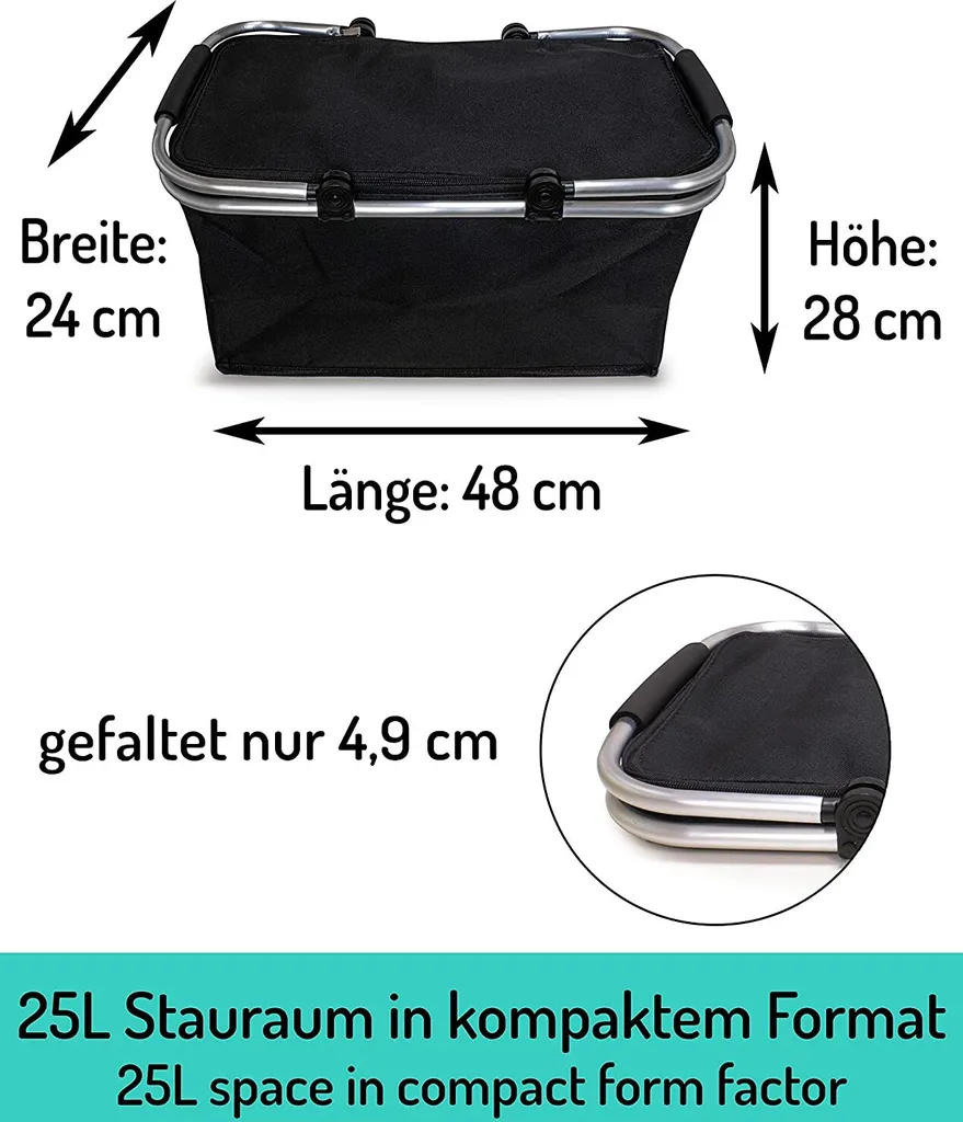 E-Best Einkaufskorb Mit Tragegriffen (3x Schwarz) 4 E-Best Einkaufskorb Mit Tragegriffen (3x Schwarz) – Bild 4