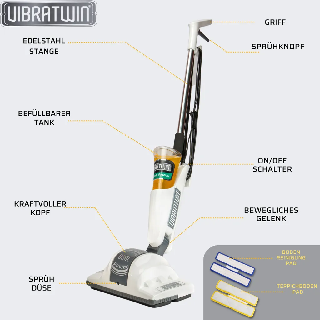VibraTwin® - Bodenreiniger Für Reinigung Und Pflege Von Fußböden, Elektrischer Bodenwischer - Wischmopp, Poliermaschine, Mit Vibrierenden Matten Und Sprühfunktion - Aus Der TV Werbung 6 VibraTwin® - Bodenreiniger Für Reinigung Und Pflege Von Fußböden, Elektrischer Bodenwischer - Wischmopp, Poliermaschine, Mit Vibrierenden Matten Und Sprühfunktion - Aus Der TV Werbung – Bild 6