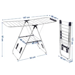 SONGMICSWäscheständer Silbern Aus Edelstahl 147 X (97-128) X 56 Cm Klappbar Verstellbare Höhe Standtrockner Wäschetrockner LLR502 -Leifheit || Vileda || Wenko Verkaufsgeschäft 9811d5ca5393deada591b41cbafe2663