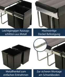 Wesco Niedriger Mülleimer Küche Ausziehbar | 2 X 15 L Einbaumülleimer Mit Schienengestell | Abfallsystem | Abfallsammler | Trennsystem | Bodenmontage | Kunststoff Schwarz | 28015 0 -Leifheit || Vileda || Wenko Verkaufsgeschäft 9851fe51b69520dc1fecd1cd69fadf3e