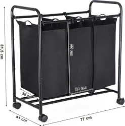 SONGMICS Wäschekorb Mit 3 Abnehmbaren Stofftaschen, 3 X 44 Liter, Wäschesortierer Wäschesammler, Schwarz LSF003B -Leifheit || Vileda || Wenko Verkaufsgeschäft 9935f5a4cd53ff955b4f461a88ab6dcd