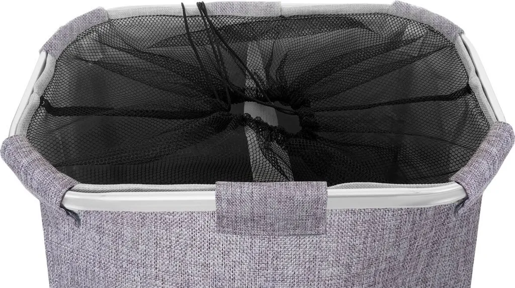 Wäschesammler MCW-C34, Laundry Wäschebox Wäschekorb Wäschebehälter Mit Netz, 2 Fächer 56x49x30cm 82l Grau 4 Wäschesammler MCW-C34, Laundry Wäschebox Wäschekorb Wäschebehälter Mit Netz, 2 Fächer 56x49x30cm 82l Grau – Bild 4