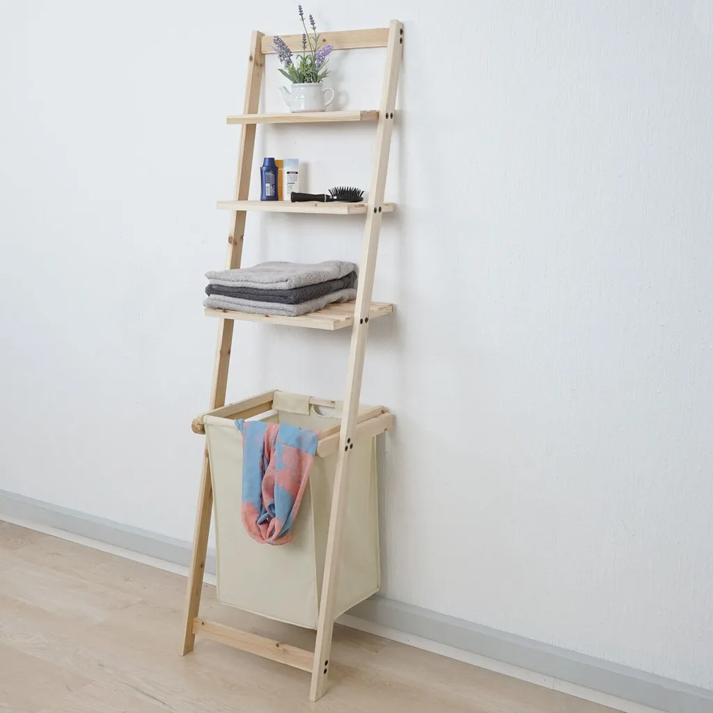 Leiterregal MCW-B59, Regal Laundry Wäschekorb Wäschesammler Holzregal Badregal Stufenregal, Tanne 152x41x35cm 39l 2 Leiterregal MCW-B59, Regal Laundry Wäschekorb Wäschesammler Holzregal Badregal Stufenregal, Tanne 152x41x35cm 39l – Bild 2
