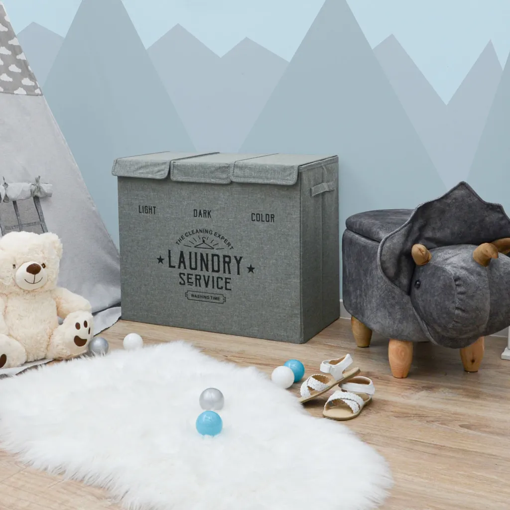 3 Fächer Wäschekorb Mit Deckel - 84L Wäschesammler Faltbar - 60x30x50 Wäschebox 4 3 Fächer Wäschekorb Mit Deckel - 84L Wäschesammler Faltbar - 60x30x50 Wäschebox – Bild 4