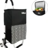 LBLA Einkaufstrolley 48L Klappbar Mit Treppensteiger/Treppenklettern, Mehrzweckwagen Multifunktional, Einkaufswagen Mit Edelstahlrahmen, Wasserdichte Segeltuchtasche Mit Kühlfach