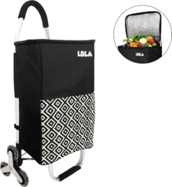 LBLA Einkaufstrolley 48L Klappbar Mit Treppensteiger/Treppenklettern, Mehrzweckwagen Multifunktional, Einkaufswagen Mit Edelstahlrahmen, Wasserdichte Segeltuchtasche Mit Kühlfach