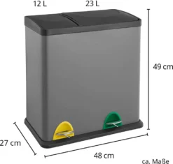 SVITA TC2Combo35 Mülleimer Grau Stahl Abfalleimer Mülltrennung (12l + 23l) Papierkorb -Leifheit || Vileda || Wenko Verkaufsgeschäft 9beaef7bc5c2bfc0f14268dae6b75d8c