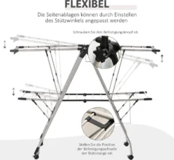 HOMCOM Kleiderständer Wäschetrockner Wäscheständer Standtrockner Zusammenklappbar Großer Trockenraum Edelstahl 138,5x63x208cm -Leifheit || Vileda || Wenko Verkaufsgeschäft 9c3e63519252c65171af872c8855d7cd