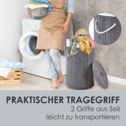 Juskys Bambus Wäschekorb Curly-Round – 55 Liter Volumen – Wäschesammler Mit Deckel, Tragegriffen & Stoff Wäschesack – 1 Fach Wäschebox – In Grau 15 Juskys Bambus Wäschekorb Curly-Round – 55 Liter Volumen – Wäschesammler Mit Deckel, Tragegriffen & Stoff Wäschesack – 1 Fach Wäschebox – In Grau -Leifheit || Vileda || Wenko Verkaufsgeschäft 9cb30126ae097605de7e1592f8867475