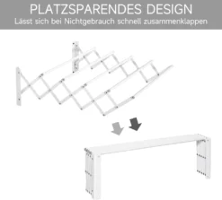 HOMCOM Wandtrockner Wäscheständer Für Wandmontage Ausziehbar Standtrockner Platzsparender Wäschetrockner Gesamttrockenlänge 57,5cm Für Drinnen Und Draußen Metall Weiß 63,5 X 60 X 20 Cm -Leifheit || Vileda || Wenko Verkaufsgeschäft 9ccb61cf2e890b41c2334af270f7ed4f