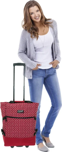 Einkaufstrolley Trolley Punta Wheel Einkaufsroller Einkaufswagen Shoppingtrolley Shopper EInkaufskorb Mit Rollen Und Gurten Trolly 10008-0220 Red Dots Punkte Rot + Bagboom Thermo TK Tasche -Leifheit || Vileda || Wenko Verkaufsgeschäft 9cef74c7b05d1ed08a471076f7e7b667