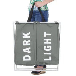 Wäschesammler HWC-C36, Laundry Wäschesortierer Wäschekorb, 2 Fächer Klappbar 58x59x37cm 127l Grau -Leifheit || Vileda || Wenko Verkaufsgeschäft 9cfa4f9ee7eaf574ad91d0b67c163d56