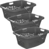 ROTHO 3er Set Wäschekorb 50l FLOWERS, Farbe:Anthrazit