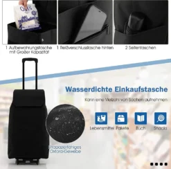 COSTWAY 2in1 Einkaufswagen & Trolley Mit 38L-Fassungsvermögen, 3-stufig Höhenverstellbarer Einkaufsroller Mit 2 Rädern & 2 Seitentaschen & Reißverschlusstasche, Bis 60kg Belastbar Schwarz -Leifheit || Vileda || Wenko Verkaufsgeschäft 9f58273e79618e64e2f9c78ea6b1cebb
