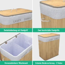 TOSANEO Bambus Wäschebox 100-Liter Faltbarer Wäschekorb Mit 2 Fächern Wäschesammler Mit Deckel Wäschetruhe Mit Großem Fassungsvermögen Natur -Leifheit || Vileda || Wenko Verkaufsgeschäft a0c880c0d8c9247106dc7c6503cdb8e5