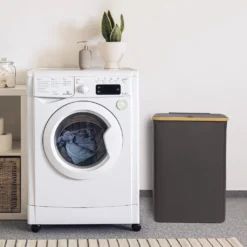 ONVAYA® Wäschekorb Mit Deckel | 70 Liter | Dunkelgrau | Wäschesammler Fürs Badezimmer | Wäschetruhe Aus Bambus-Holz & Oxford-Stoff | Design Wäschebox | Wäschesortierer -Leifheit || Vileda || Wenko Verkaufsgeschäft a2b192c7898fe719be4307f06aac9053