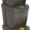 Sortibox Mülleimer Mit Deckel 3er Set - 25 L / Steingrau - Müll Trennsystem Abfall Trenner Stapelbar