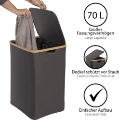ONVAYA® Wäschekorb Mit Deckel | 70 Liter | Dunkelgrau | Wäschesammler Fürs Badezimmer | Wäschetruhe Aus Bambus-Holz & Oxford-Stoff | Design Wäschebox | Wäschesortierer -Leifheit || Vileda || Wenko Verkaufsgeschäft a696bf77b9bb67d178633447a81e4bfa
