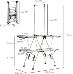 HOMCOM Kleiderständer Wäschetrockner Wäscheständer Standtrockner Zusammenklappbar Großer Trockenraum Edelstahl 138,5x63x208cm -Leifheit || Vileda || Wenko Verkaufsgeschäft a8c4546979e6b40097716f67448bf23d