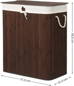 SONGMICS Wäschekorb Aus Bambus, Wäschesammler Mit 2 Fächern, Wäschesortierer Mit Deckel Und Herausnehmbarem Wäschesack, Tragegriffe Aus Baumwolle, 100 L Wäschebox, Braun LCB72Z -Leifheit || Vileda || Wenko Verkaufsgeschäft a97510b2593706fc47588ebb7ef406c3