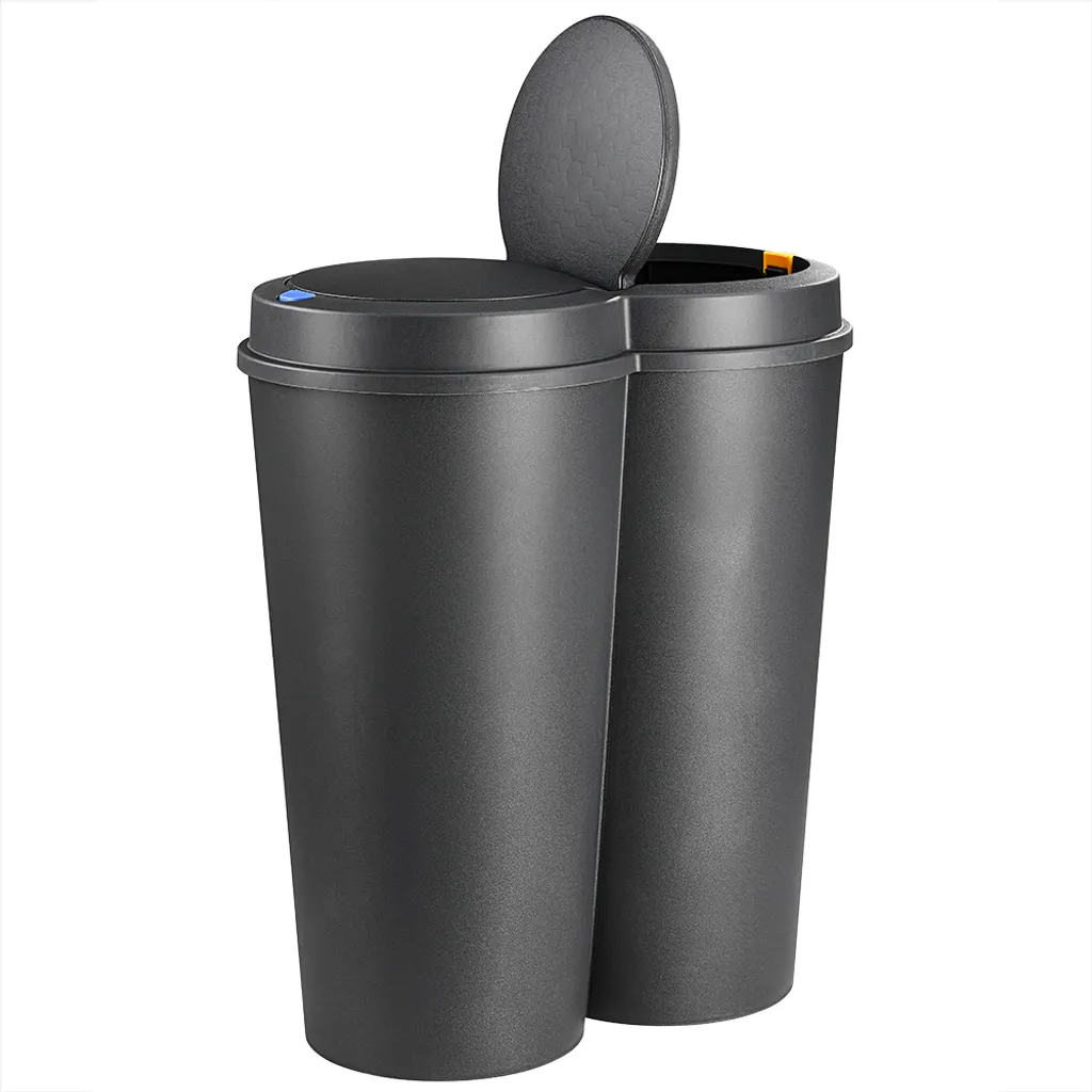 Deuba Mülleimer 50 L Duo 2fach Trennsystem 2x25L Druckknopf-Automatik Küche Abfalleimer Müllbehälter Mülltrennung Büro, Farbe:schwarz - Black - Noir 8 Deuba Mülleimer 50 L Duo 2fach Trennsystem 2x25L Druckknopf-Automatik Küche Abfalleimer Müllbehälter Mülltrennung Büro, Farbe:schwarz - Black - Noir – Bild 8