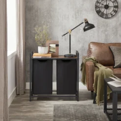 VASAGLE Wäschekorb, Wäschesammler, 2 Fächer, Mit Ablage, Wäschesortierer, Metallgestell, 2 Abnehmbare Taschen Aus Oxford-Gewebe, Mit Klettverschlüssen, Vintagebraun-schwarz BLH201B01 -Leifheit || Vileda || Wenko Verkaufsgeschäft aac38332260e94504f8a3e171d074456