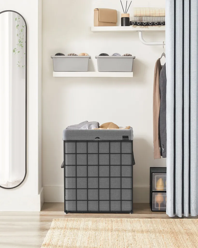 SONGMICS Wäschekorb 90L, Faltbarer Wäschesammler, Abnehmbarer Und Waschbarer Wäschesack, Metalldrahtgestell, Für Schlafzimmer, Bad, Waschküche, Schwarz-grau LCB190G01 2 SONGMICS Wäschekorb 90L, Faltbarer Wäschesammler, Abnehmbarer Und Waschbarer Wäschesack, Metalldrahtgestell, Für Schlafzimmer, Bad, Waschküche, Schwarz-grau LCB190G01 – Bild 2