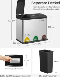 SONGMICS Mülleimer 24L, Edelstahl Abfalleimer Mit Inneneimer 3 X 8L 3-in-1Treteimer Trennsysteme LTB24L -Leifheit || Vileda || Wenko Verkaufsgeschäft ae15c8f232f8eab06528865d3ecbde7c