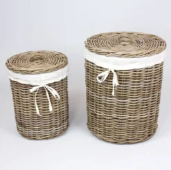 Wäschekorb Rattan Im 2er Set, Maße Ca. Ø 35 X 45 Cm, Ø 45 X 55 Cm